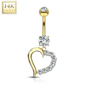 14 Karat Solid Gold Clear CZ Journey Heart WildKlass Navel Ring