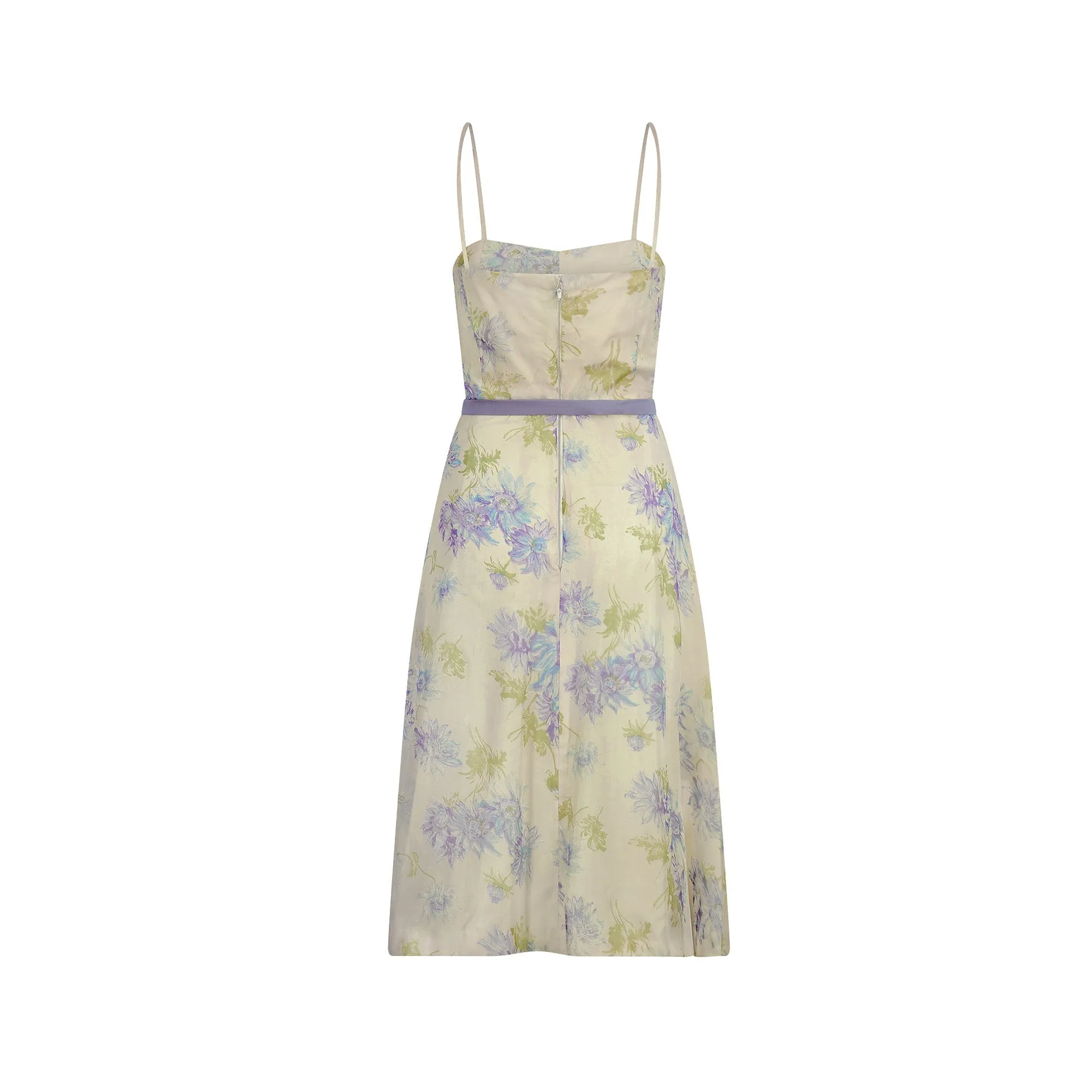 1960s Lilac and Cream Floral Silk Dress Ensemble