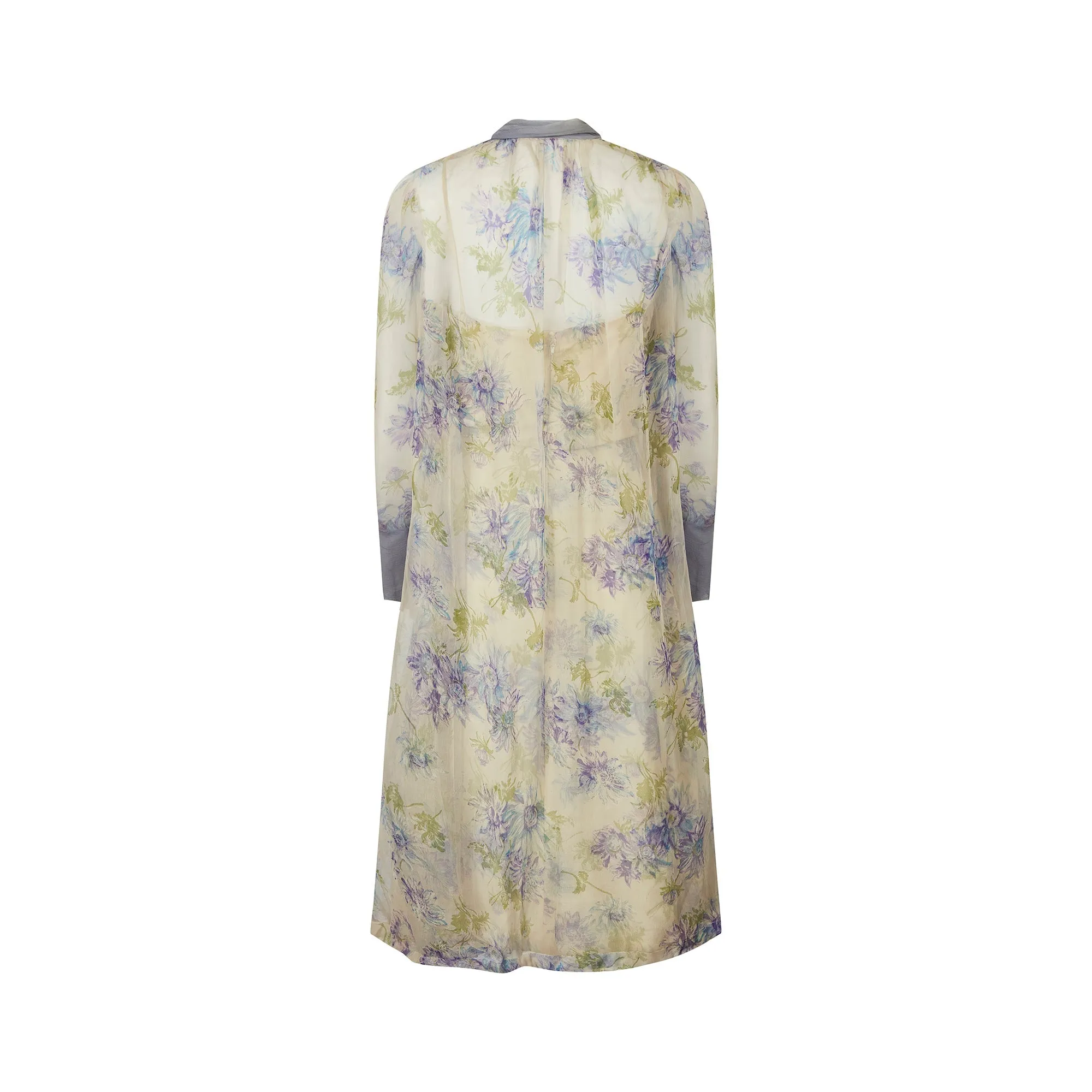 1960s Lilac and Cream Floral Silk Dress Ensemble