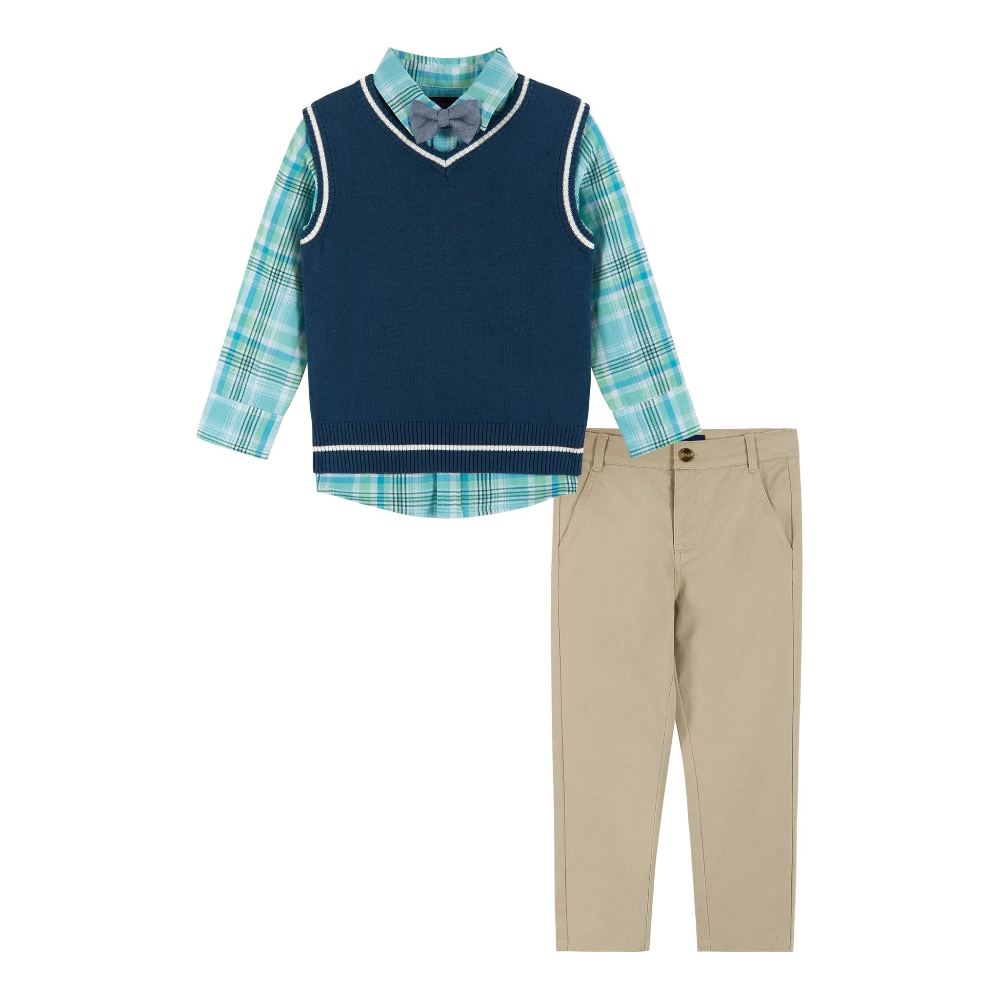 4-Piece Sweater Vest Set | Green & Navy