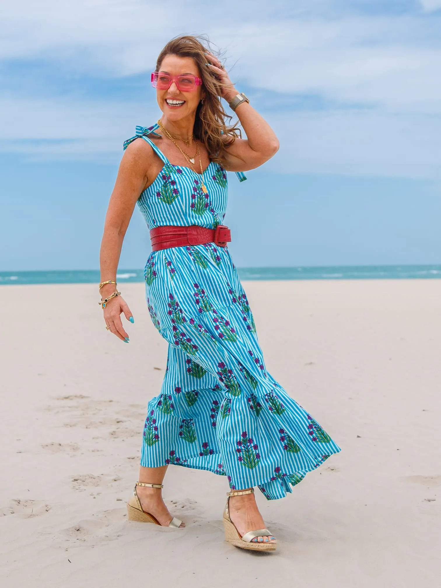 ‘AMORE’ SUNDRESS IN BLUE STRIPE