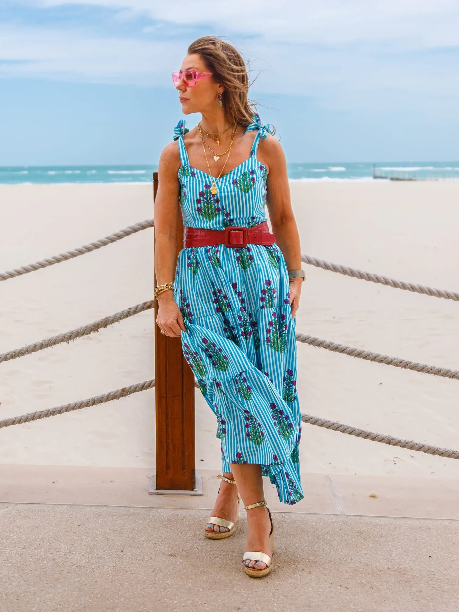 ‘AMORE’ SUNDRESS IN BLUE STRIPE