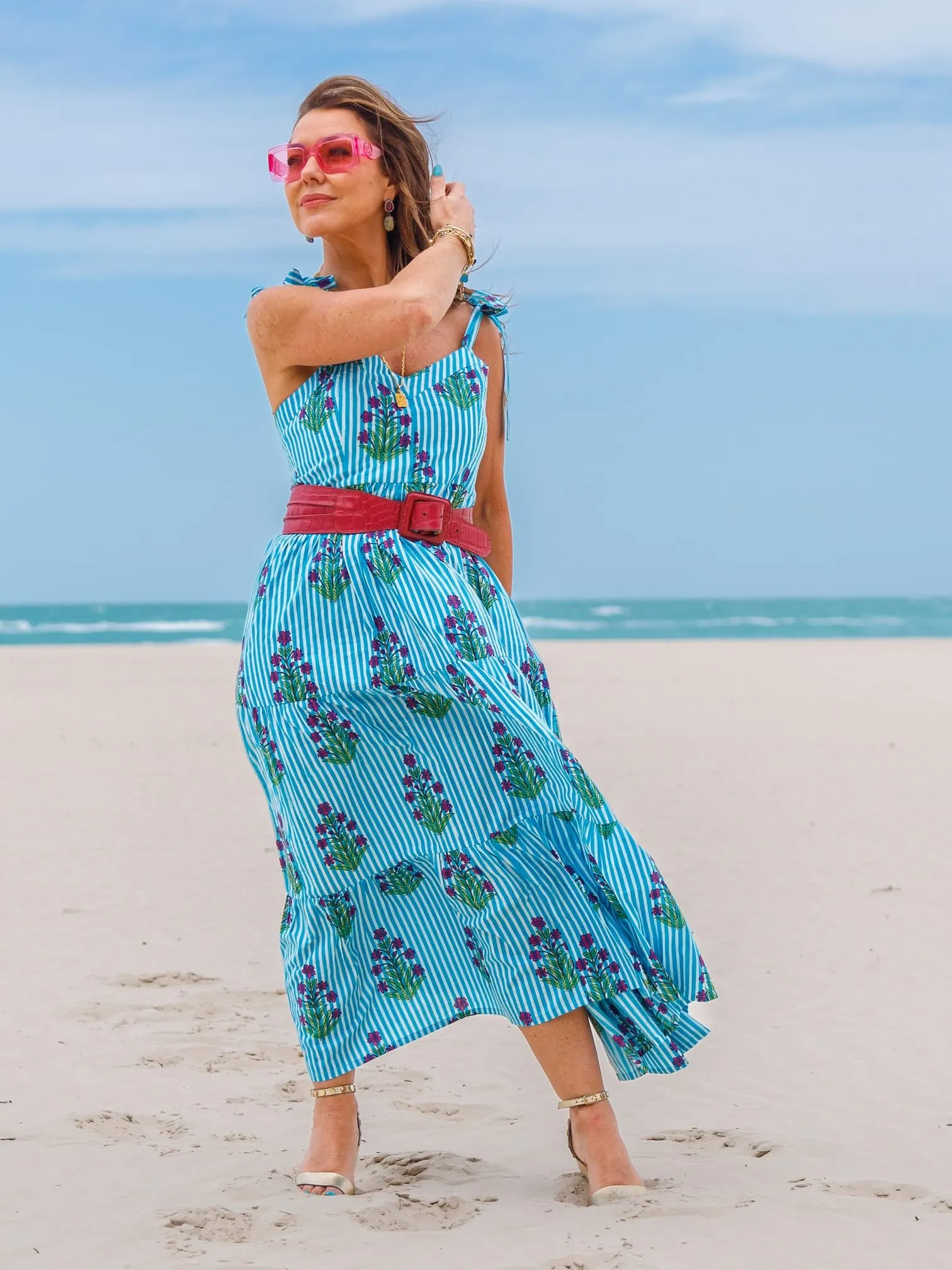 ‘AMORE’ SUNDRESS IN BLUE STRIPE