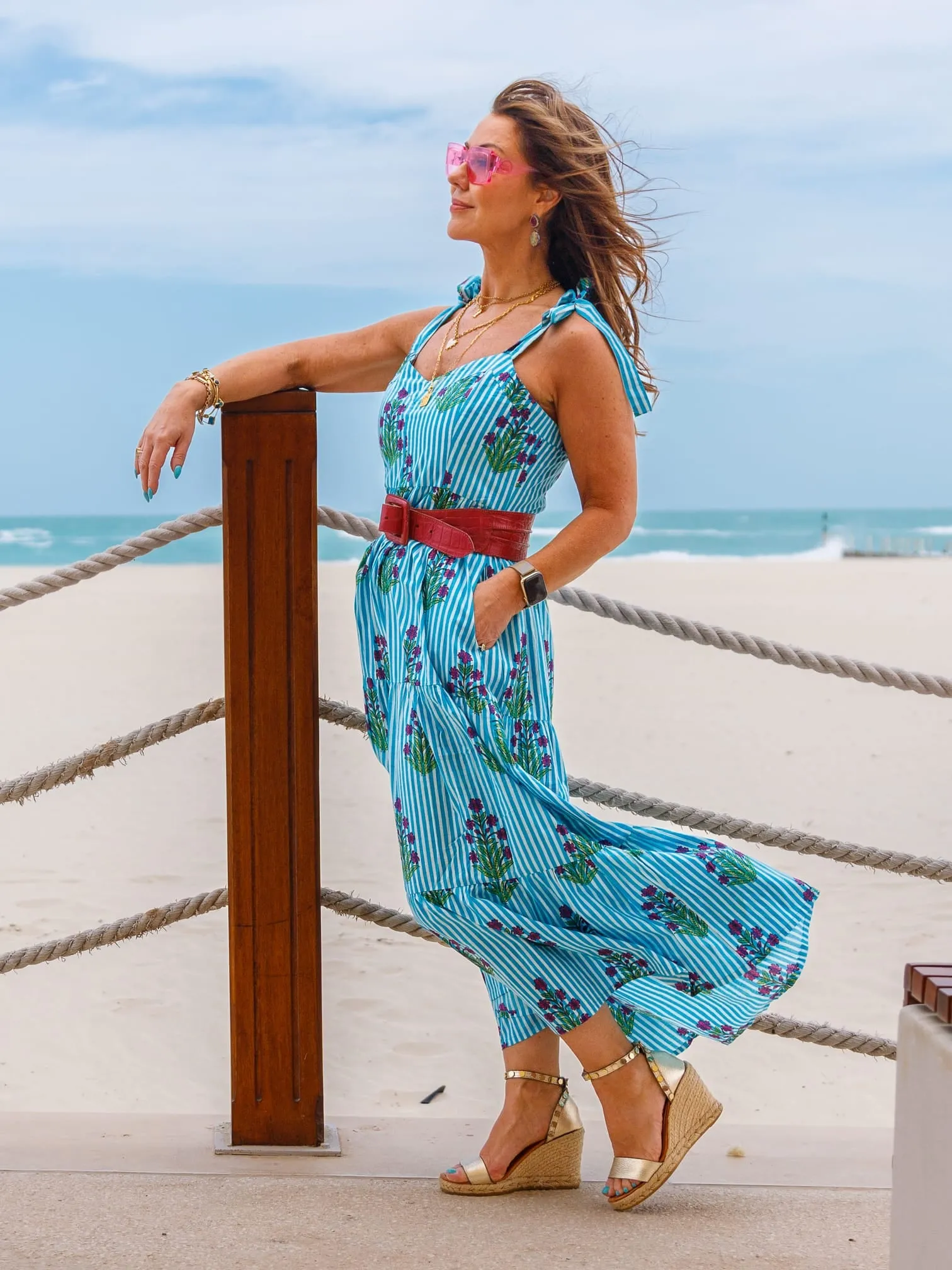 ‘AMORE’ SUNDRESS IN BLUE STRIPE