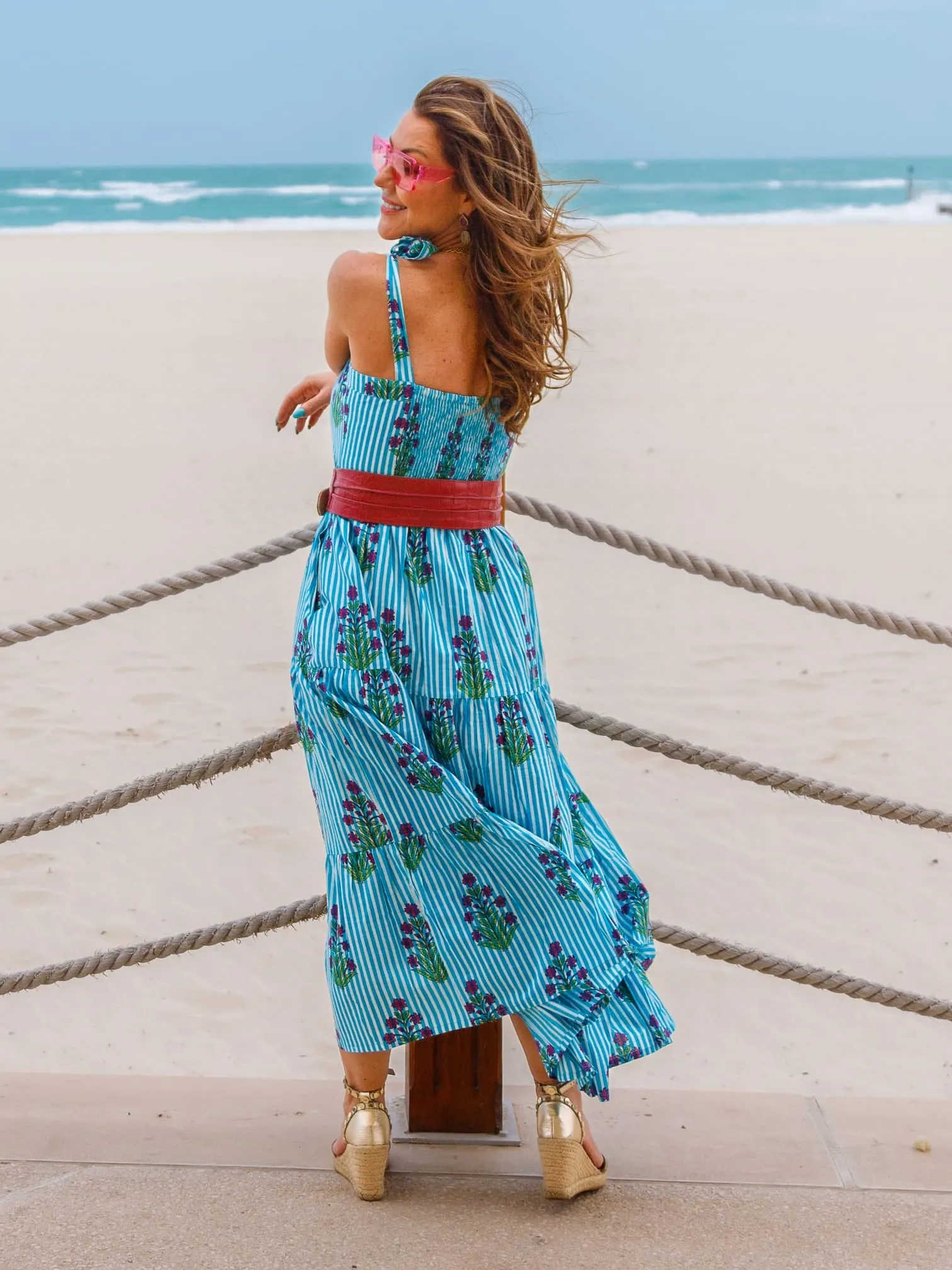 ‘AMORE’ SUNDRESS IN BLUE STRIPE