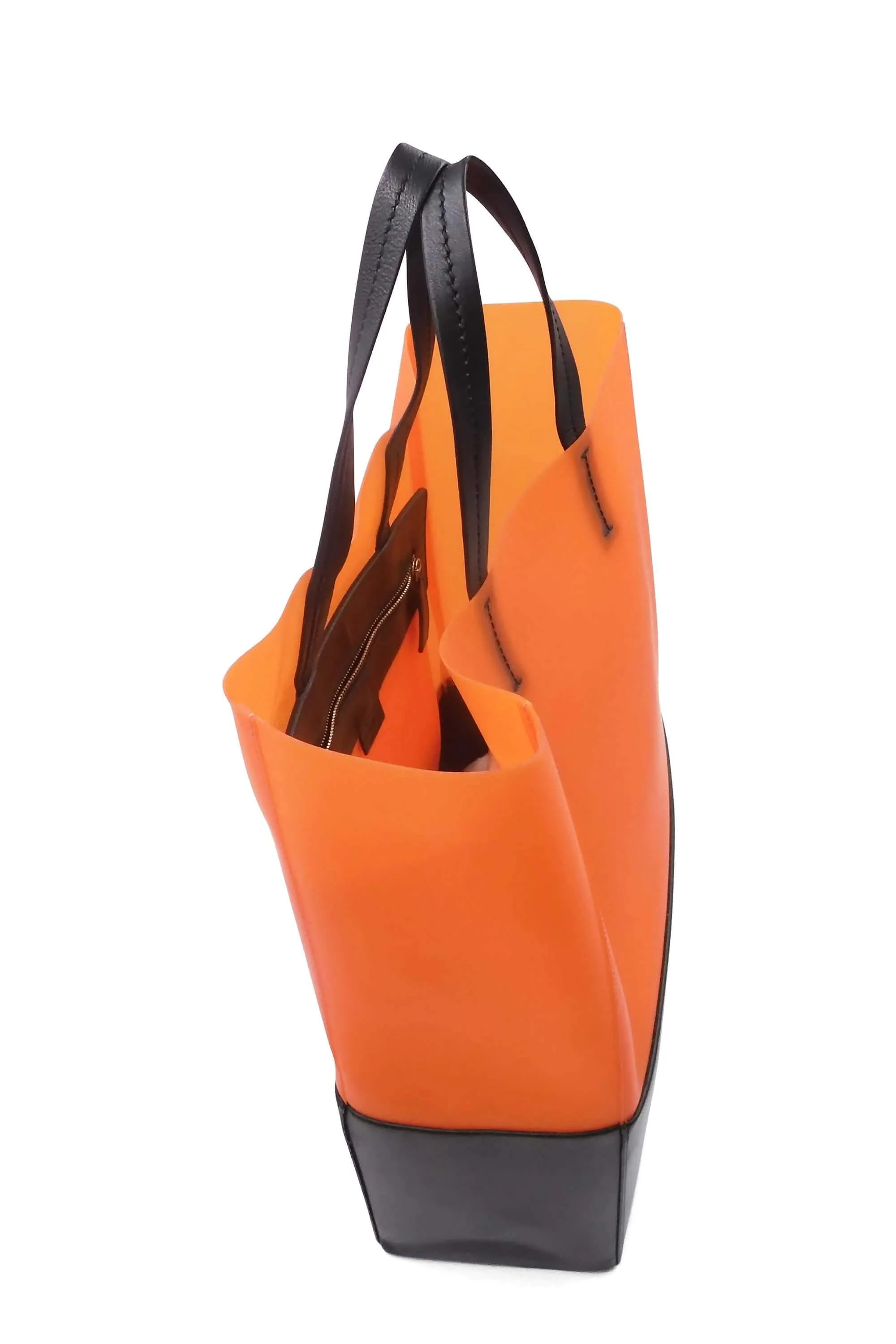 Bicolor PVC Cabas Tote Orange Black