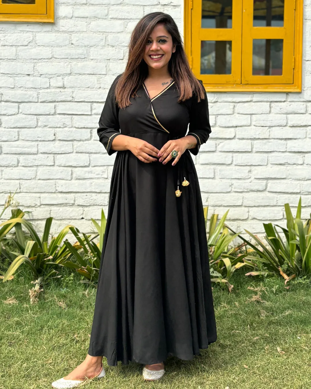 Black Angrakhaa Gheredaar Kurta