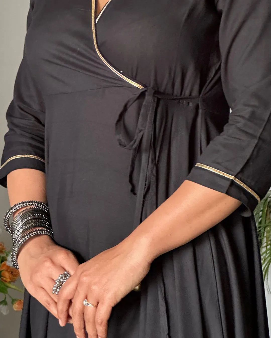 Black Angrakhaa Gheredaar Kurta