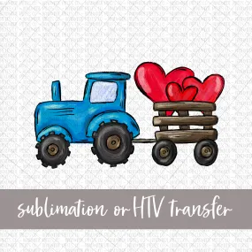 Blue Tractor with Hearts - Sublimation or HTV Transfer