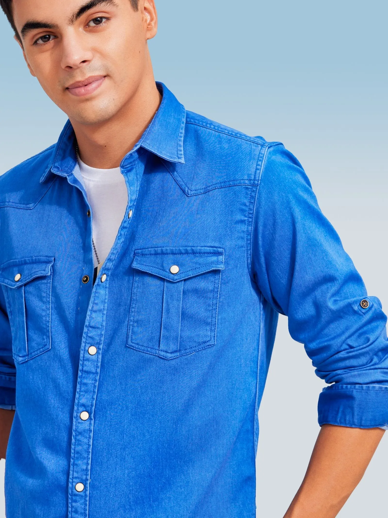 Blue Twill Stretch Denim Shirt