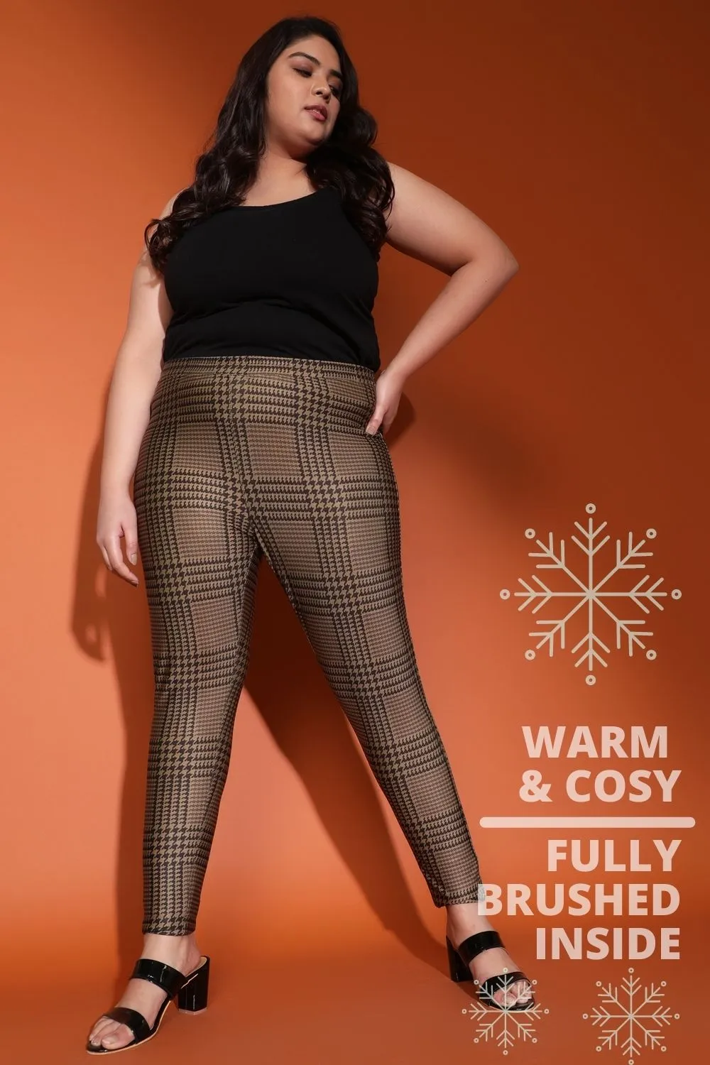 Brown Glen Plaid Warm Winter Fleece Leggings