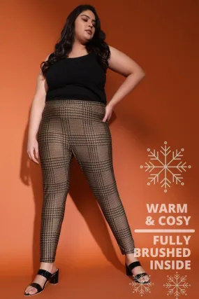 Brown Glen Plaid Warm Winter Fleece Leggings