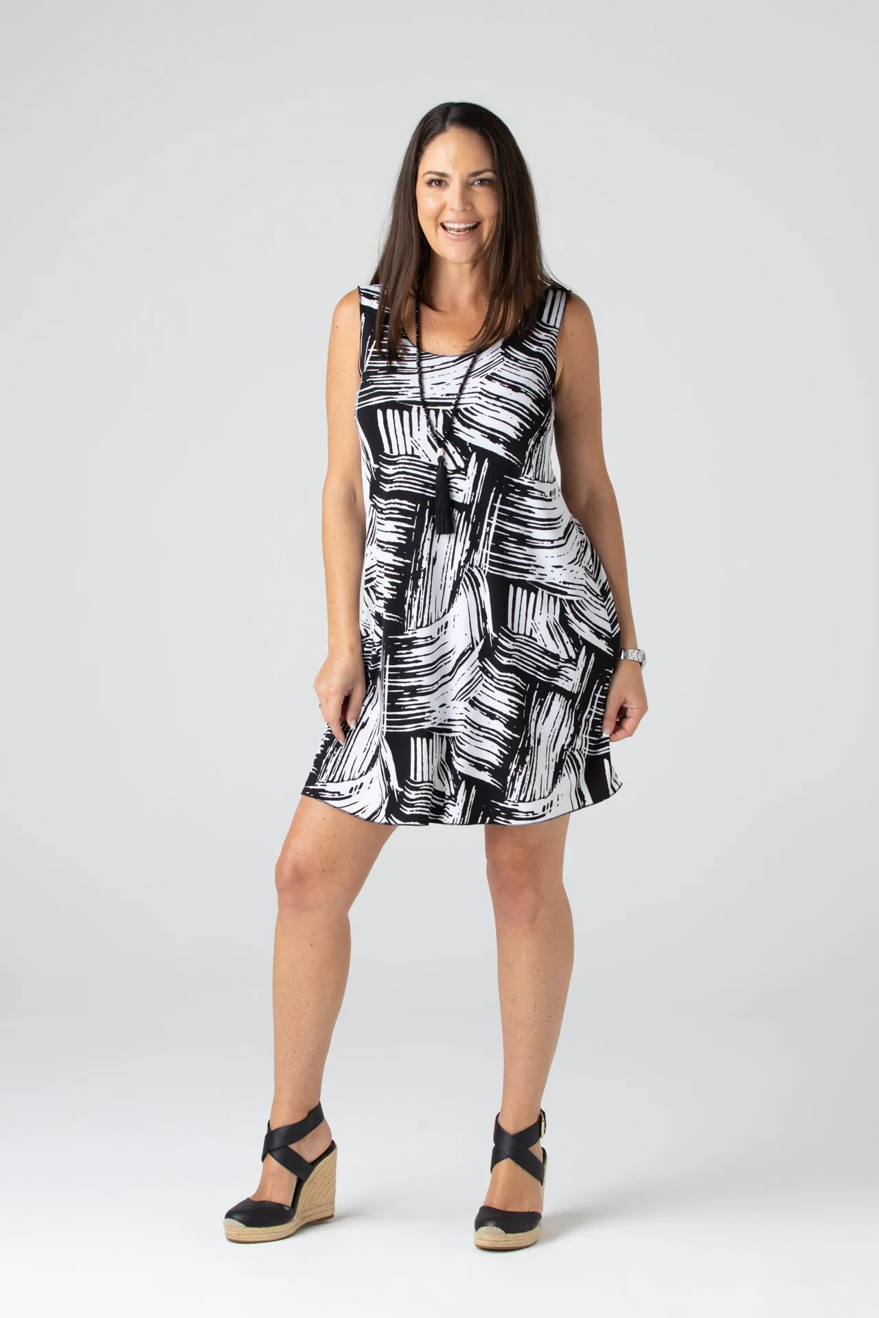 Brush Print Jersey Sleeveless Dress