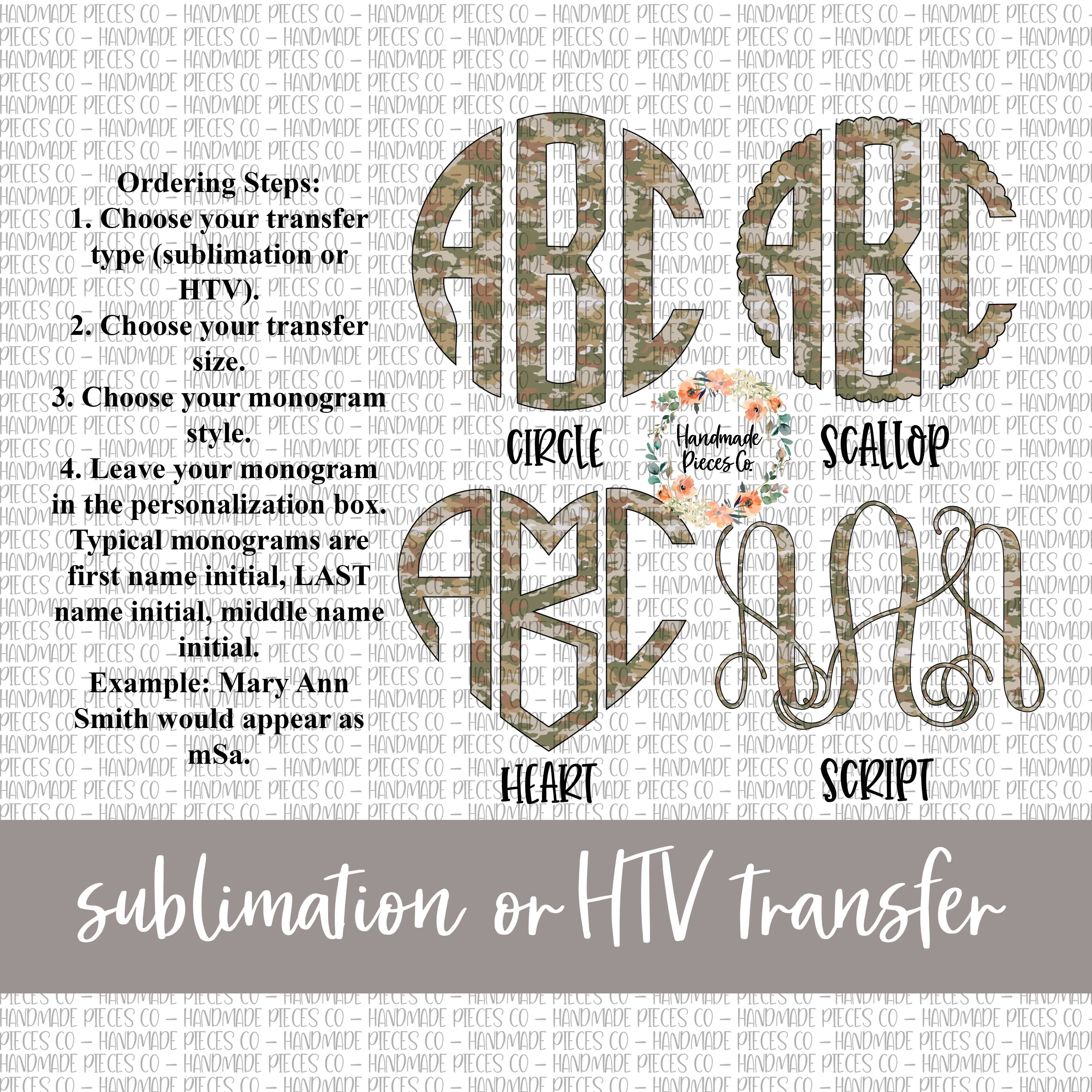 Camouflage 3 Monogram - Sublimation or HTV Transfer