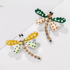 Cute Insect  Dragonfly Rhinestone  Brooch Pin -  Yellow wings