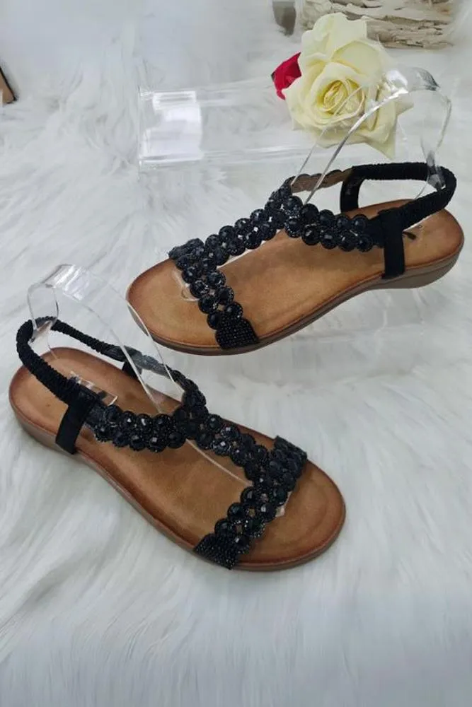 Diamond Detail  Strap Flat Wedge Sandal