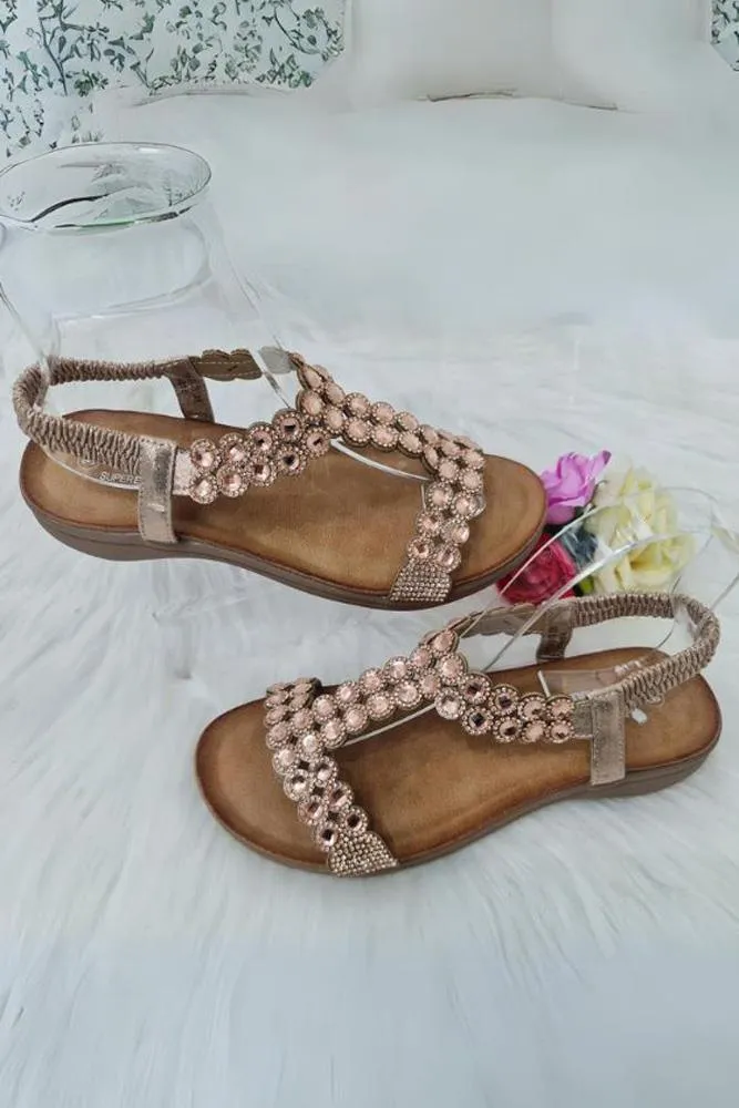 Diamond Detail  Strap Flat Wedge Sandal