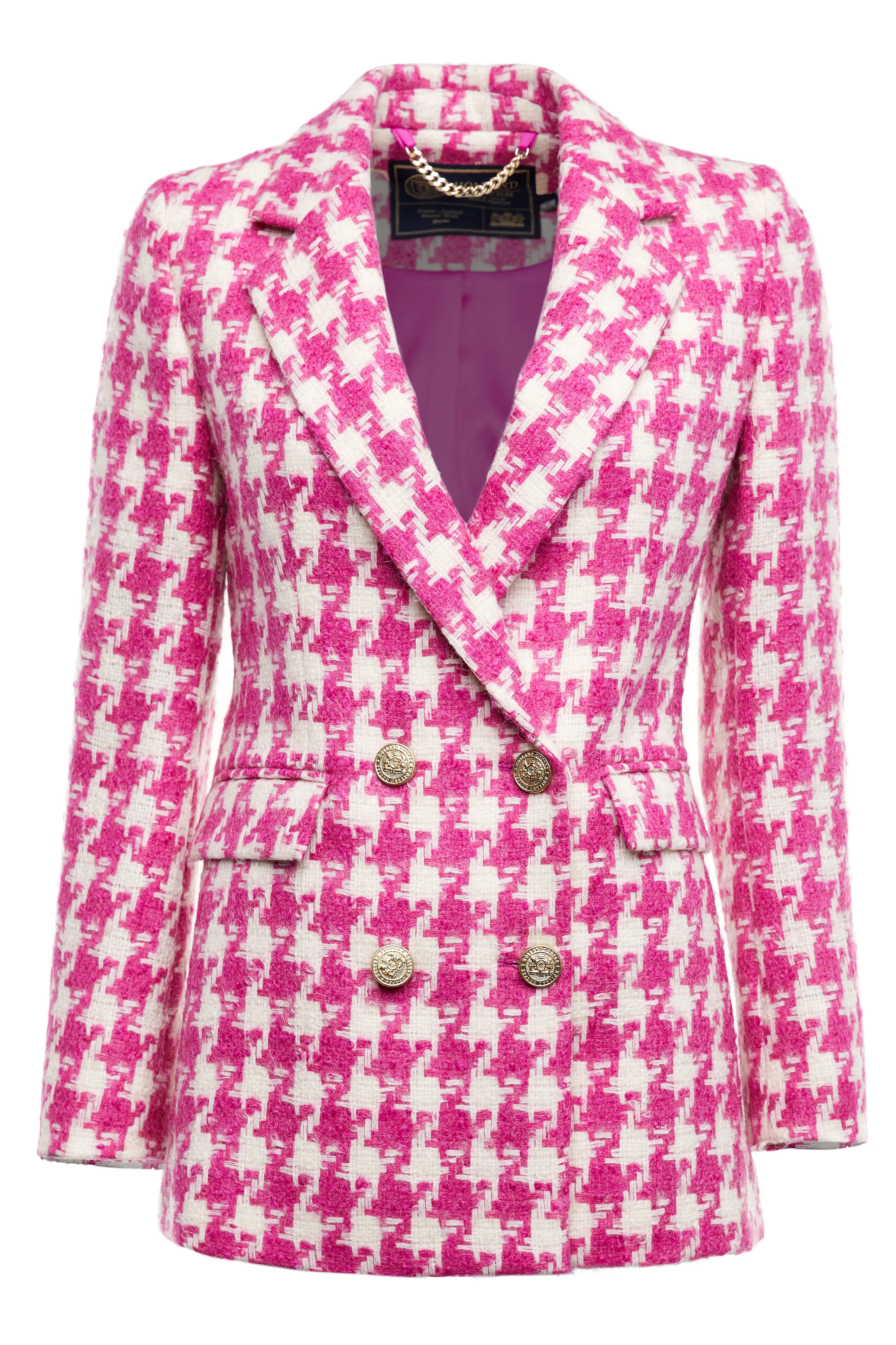 Double Breasted Blazer (Hot Pink Large Scale Houndstooth)