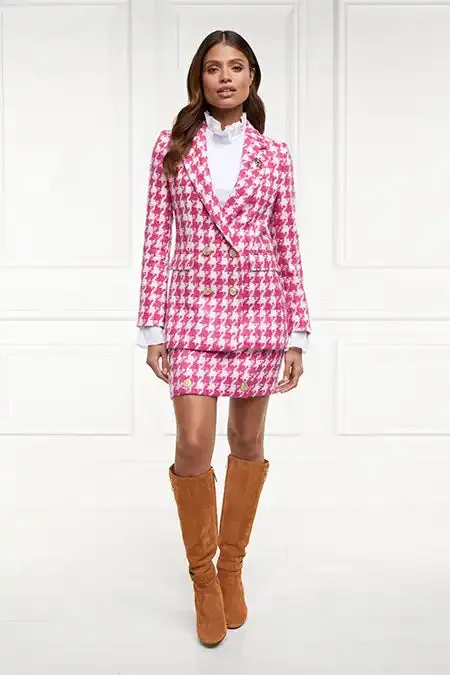 Double Breasted Blazer (Hot Pink Large Scale Houndstooth)