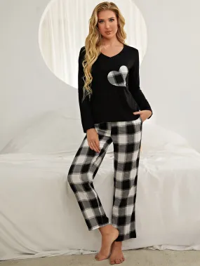 Falling For You Long Sleeve Lounge Set in Black