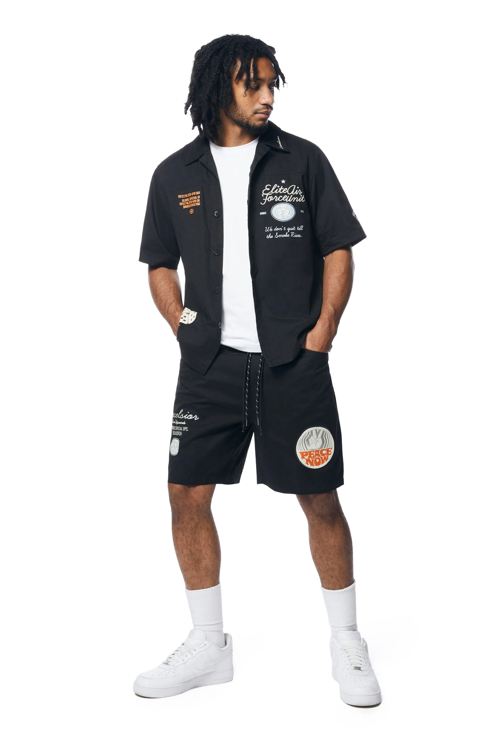 Fashion Military Windbreaker Shorts - Black