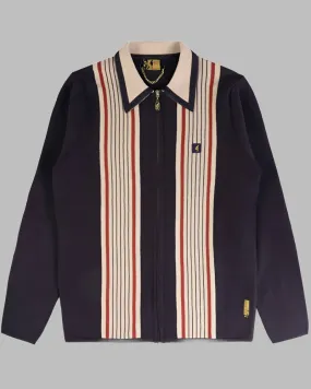 Gabicci Vintage MILO Knitted Zip-Through Polo Navy