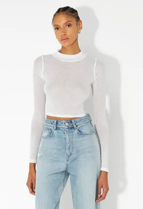 Gauze Rib LS Cropped Tee / White