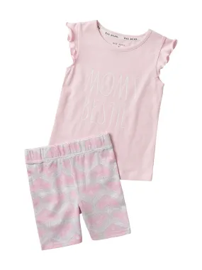 Girls "MOM'S BESTIE" Ruffle Sleeve Tank and Elastic Waistband Short Set