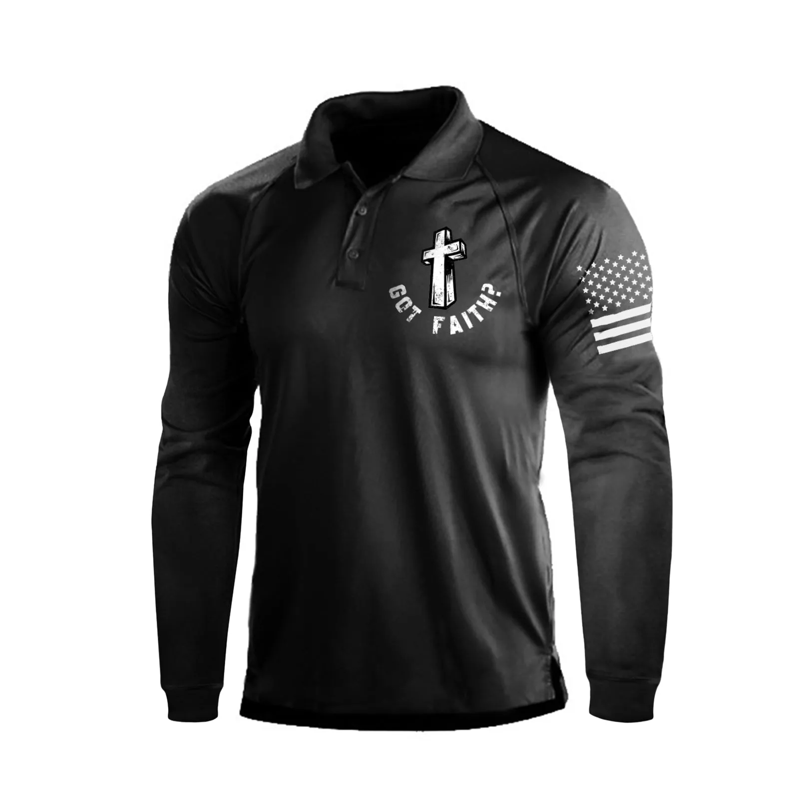 GOT FALTH QUICK DRY RAGLAN  GRAPHIC LONG SLEEVE POLO SHIRT