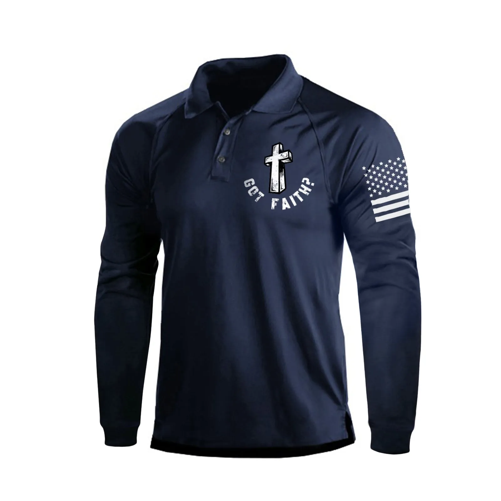 GOT FALTH QUICK DRY RAGLAN  GRAPHIC LONG SLEEVE POLO SHIRT