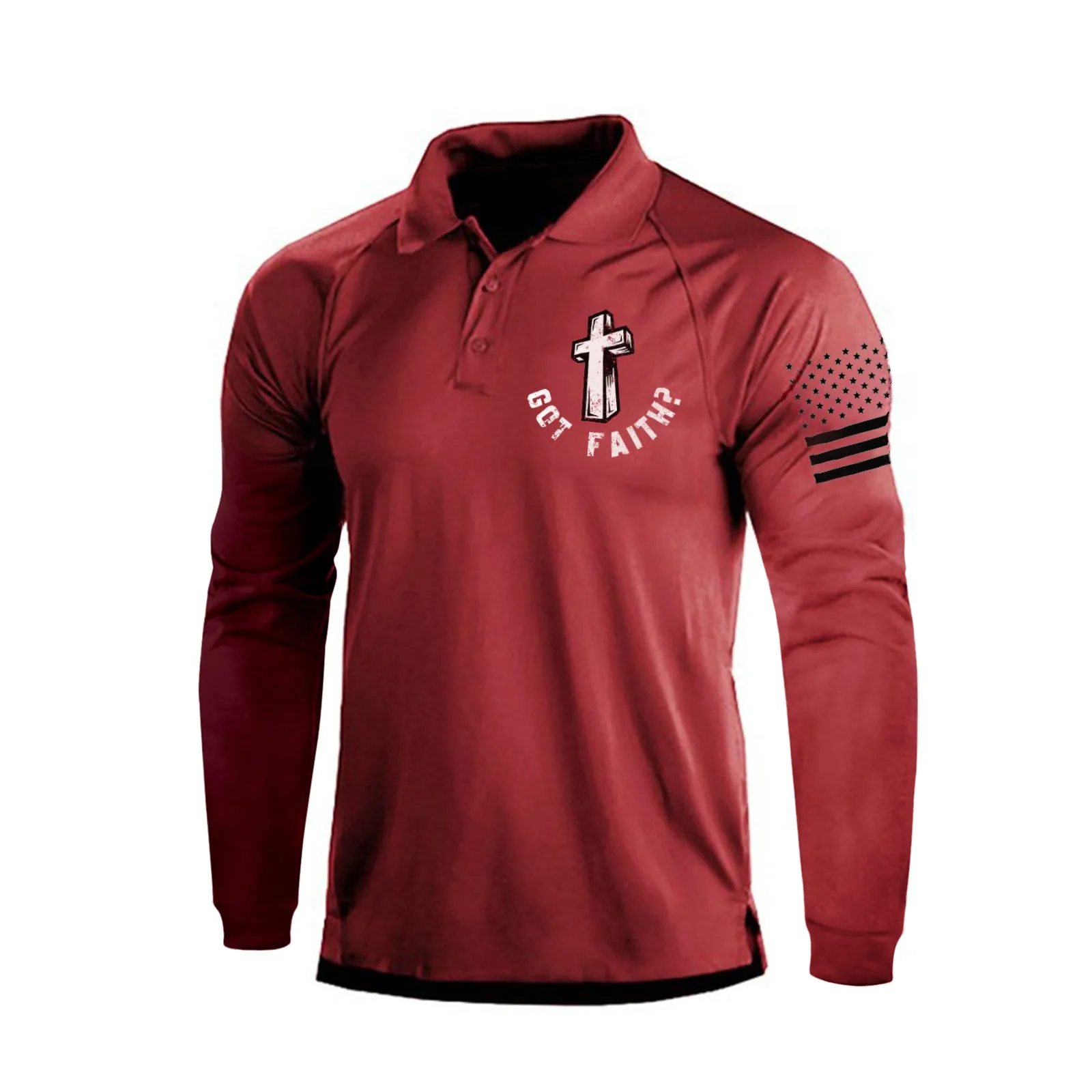 GOT FALTH QUICK DRY RAGLAN  GRAPHIC LONG SLEEVE POLO SHIRT