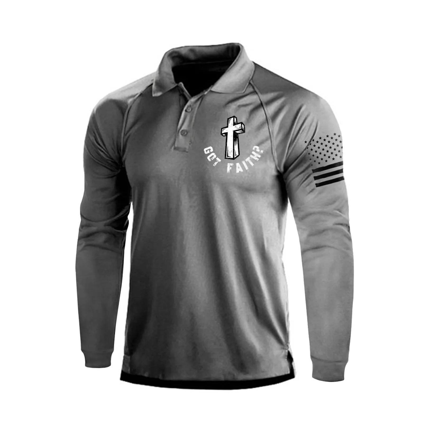 GOT FALTH QUICK DRY RAGLAN  GRAPHIC LONG SLEEVE POLO SHIRT