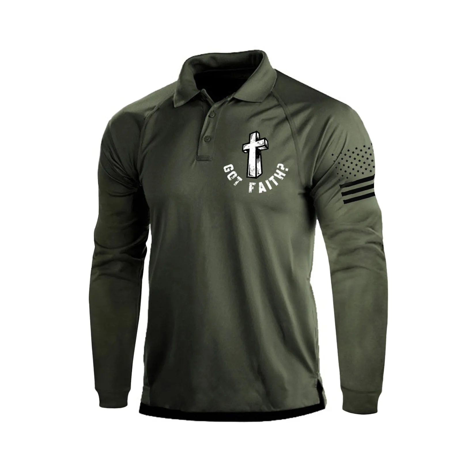 GOT FALTH QUICK DRY RAGLAN  GRAPHIC LONG SLEEVE POLO SHIRT