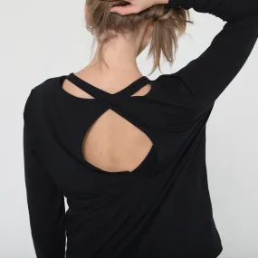 Harper Cross Back Long Sleeve Nursing Top (Noir)