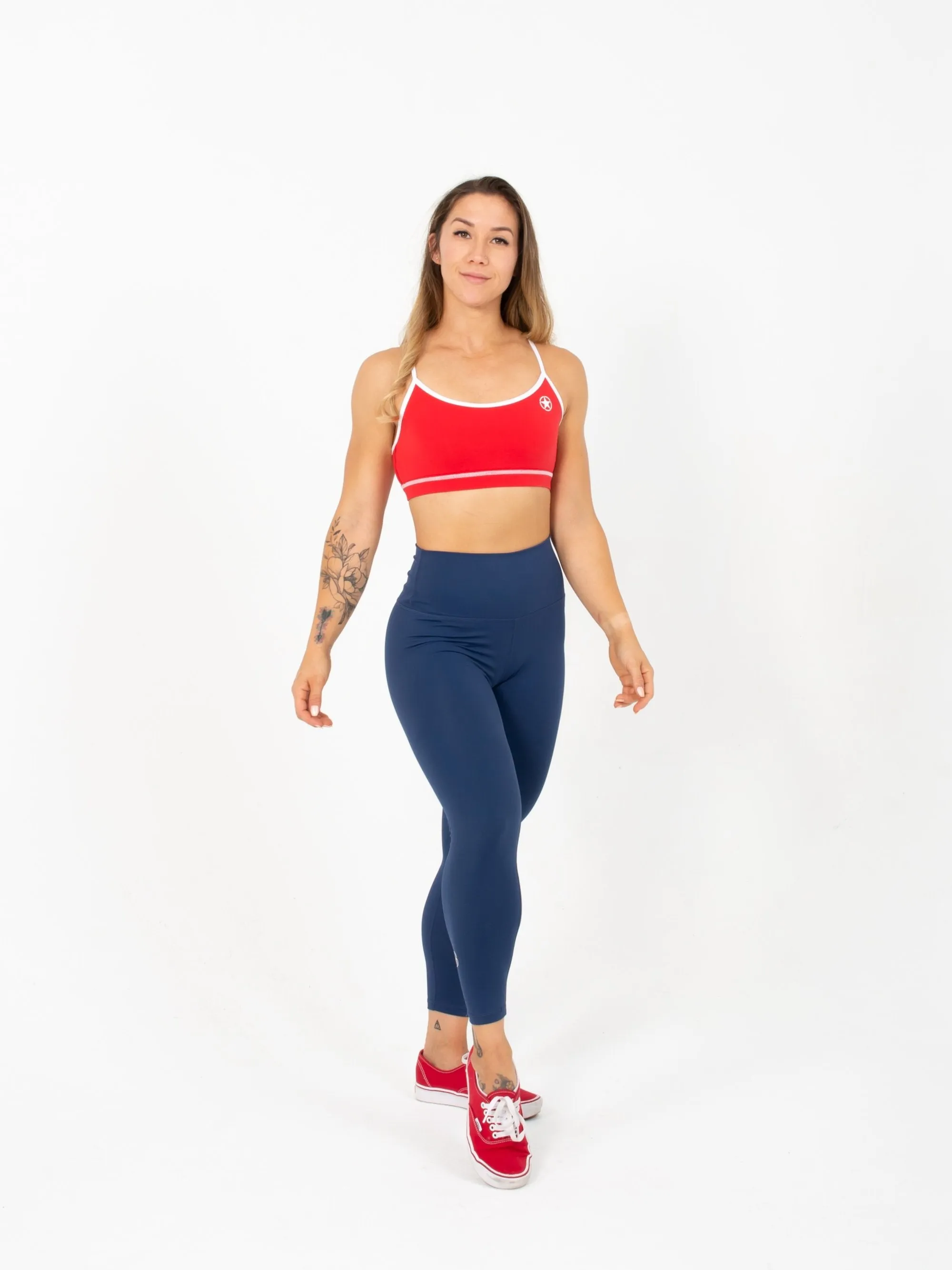 High Waist Ankle Length Leggings - Navy Blue