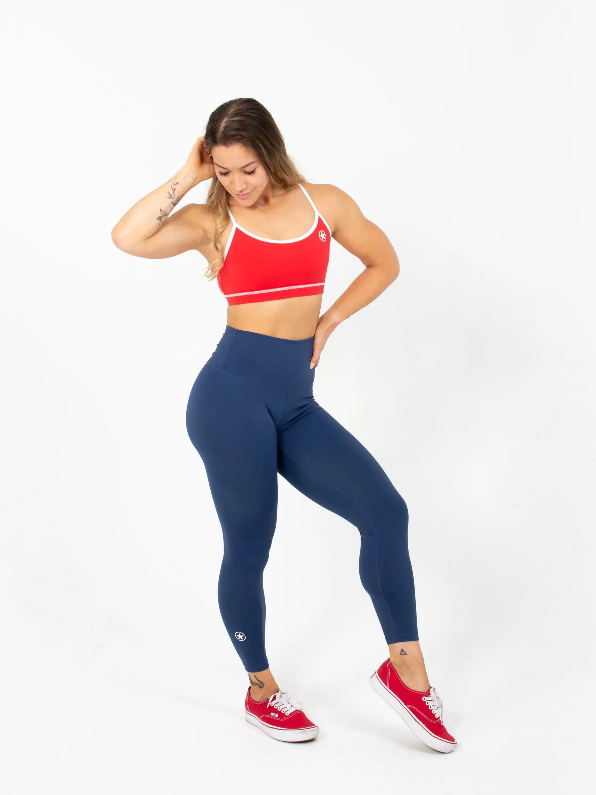 High Waist Ankle Length Leggings - Navy Blue