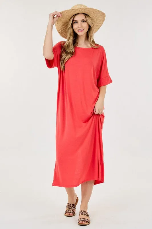 Jaci T-Shirt Dress-Red