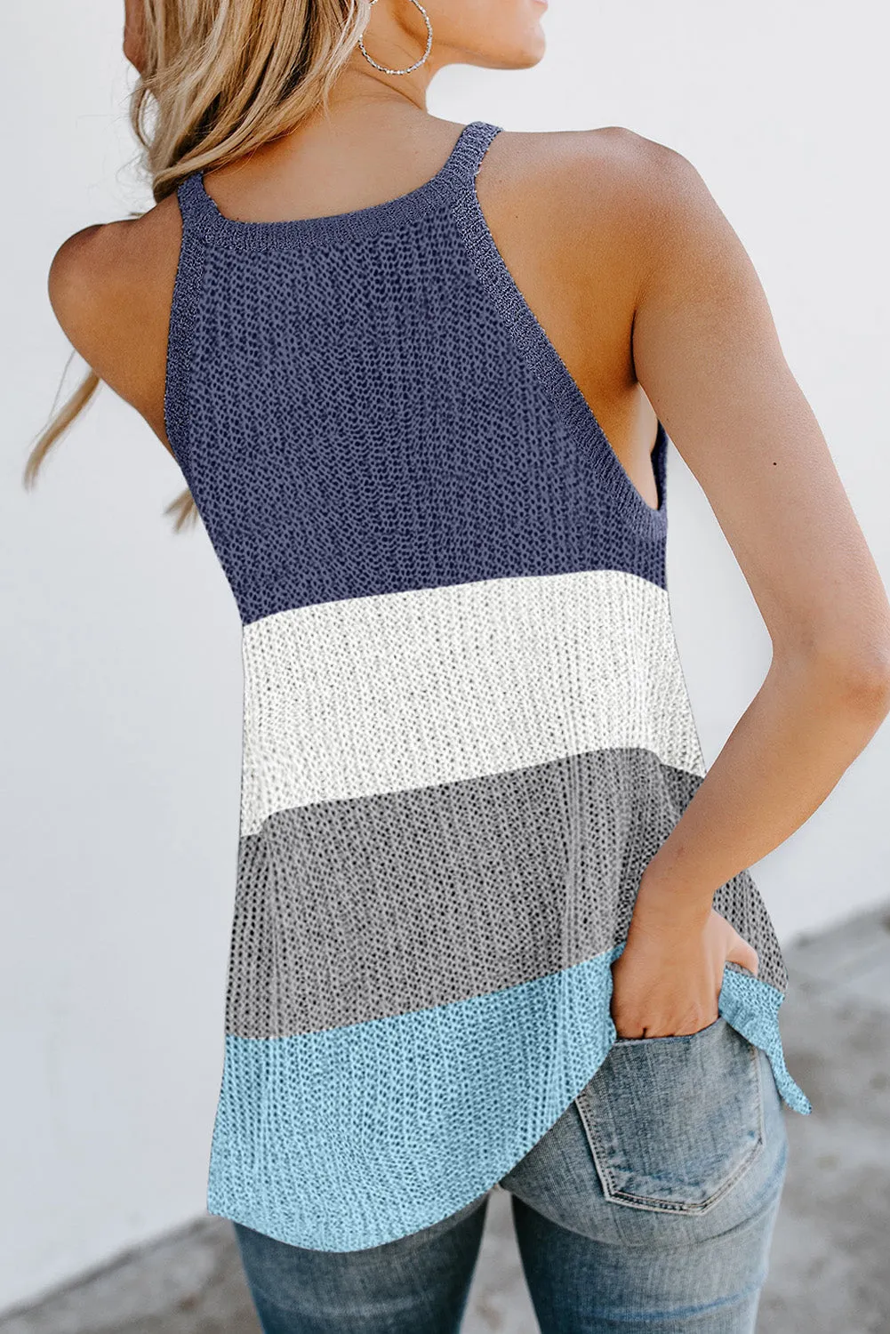 Knitted Tank Top Women's Color Block Striped Knit Top