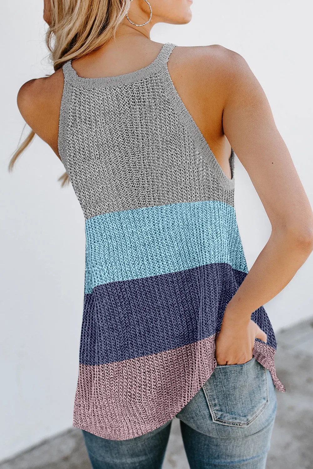 Knitted Tank Top Women's Color Block Striped Knit Top