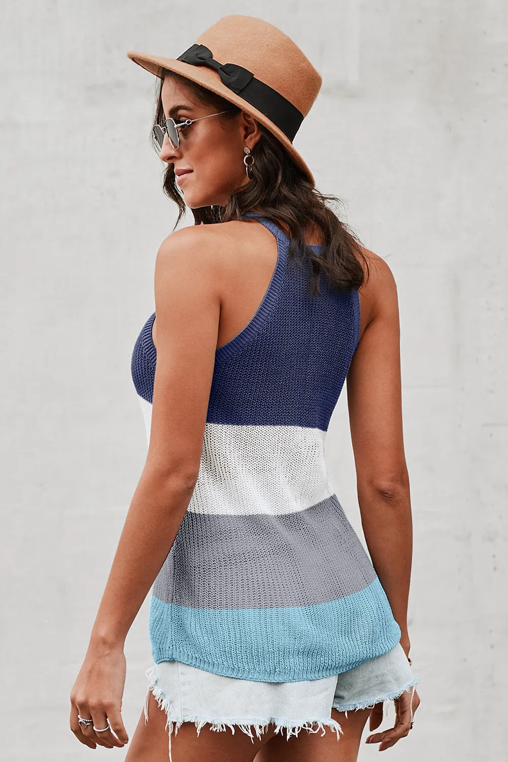 Knitted Tank Top Women's Color Block Striped Knit Top