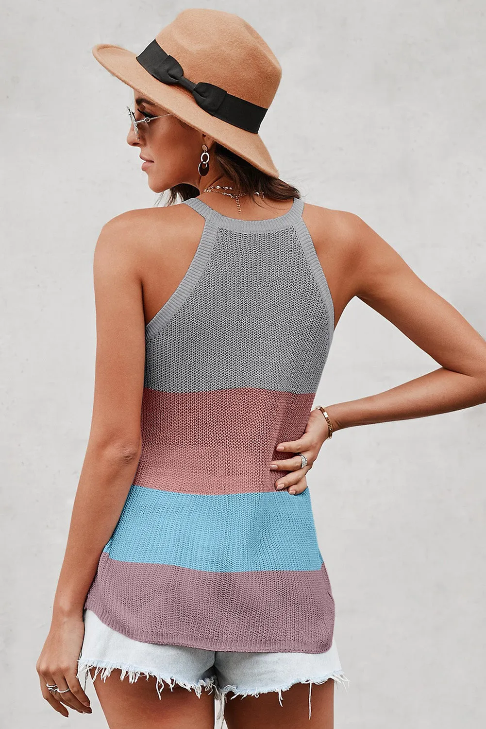 Knitted Tank Top Women's Color Block Striped Knit Top