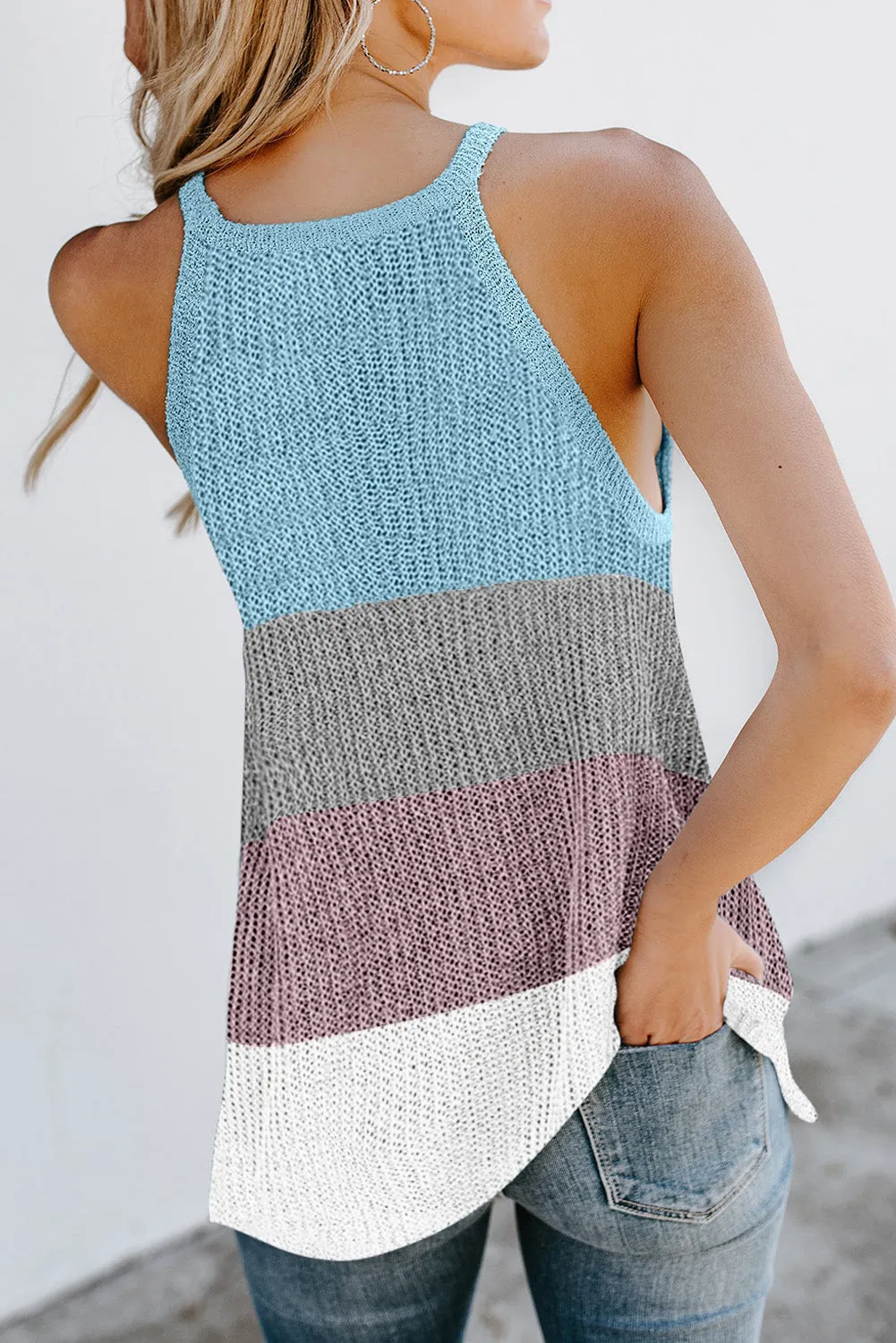 Knitted Tank Top Women's Color Block Striped Knit Top