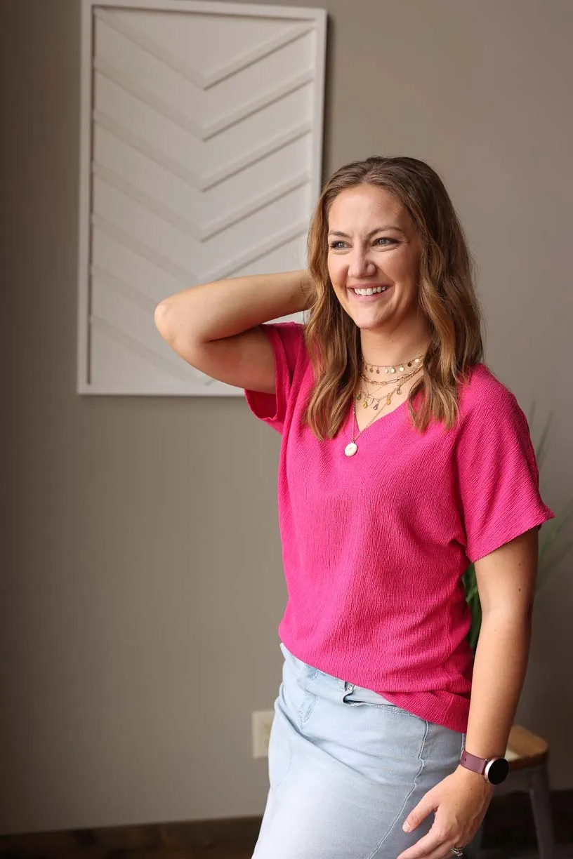 Magenta Crinkle V-Neck Top