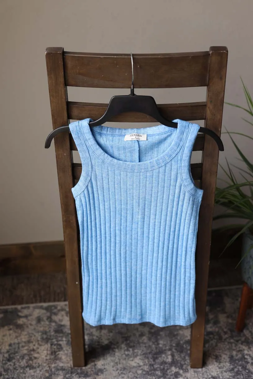 Ocean Blue Scoop Neck Sleeveless Sweater Tank Top