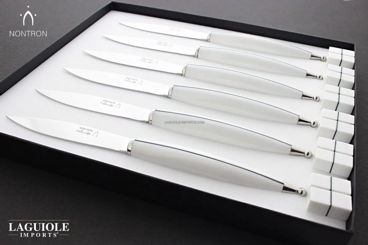 Olivier Gagnere Table Knives by Nontron - Set of 6 white Corian