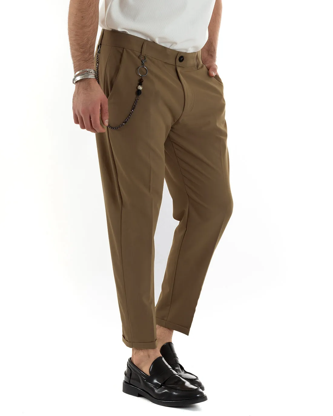 Pantaloni Uomo Tasca America Viscosa Tabacco Capri Casual Classico Pinces GIOSAL-P5943A