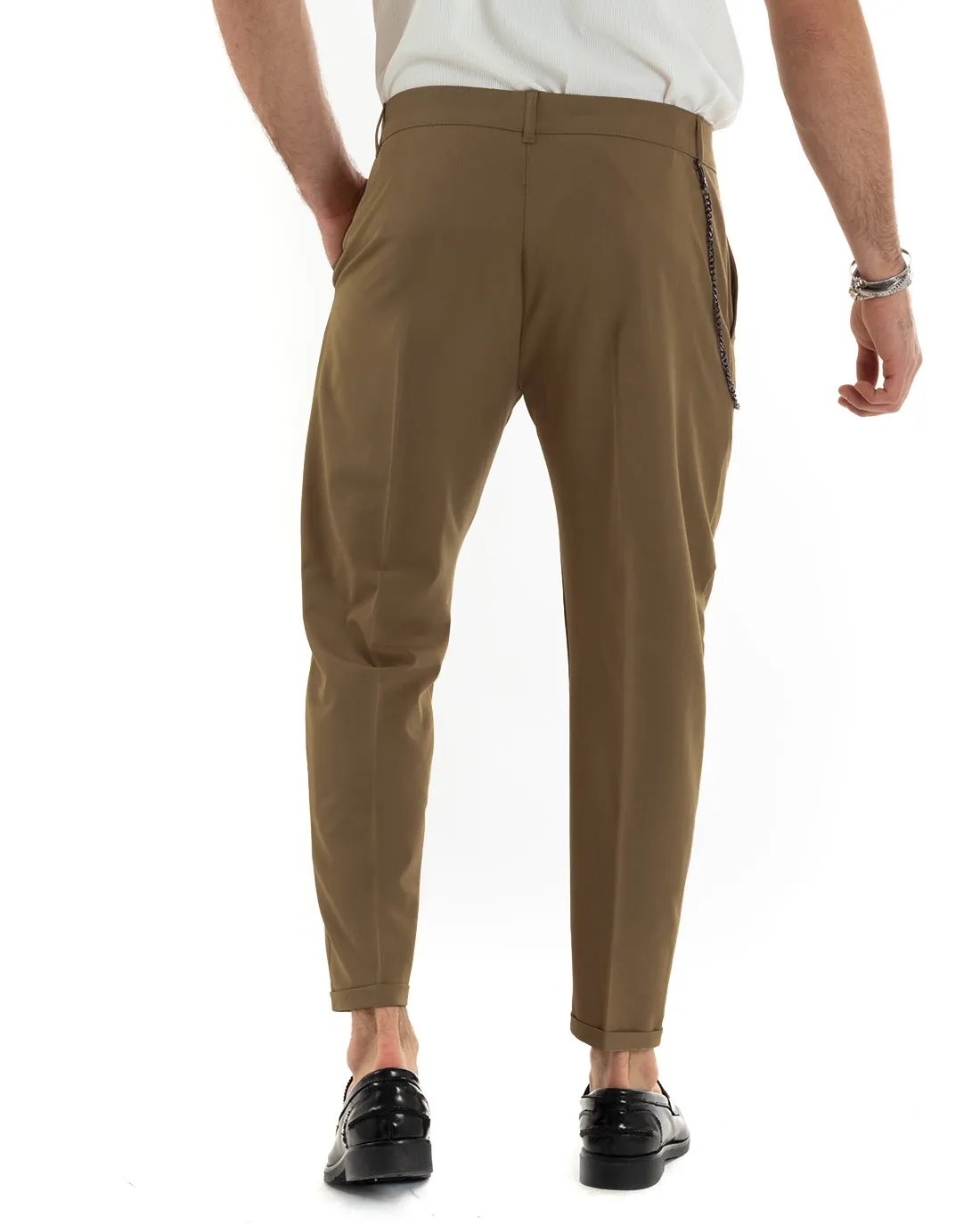 Pantaloni Uomo Tasca America Viscosa Tabacco Capri Casual Classico Pinces GIOSAL-P5943A