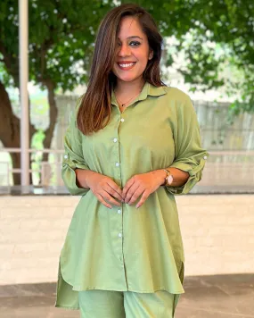 Pistachio Green Solid Aline Cotton Slub Shirt