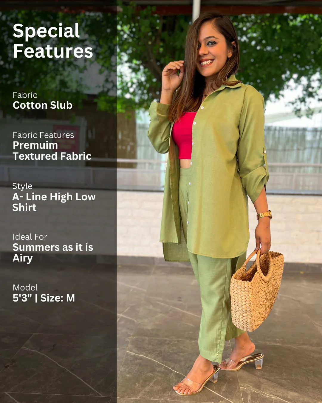 Pistachio Green Solid Aline Cotton Slub Shirt