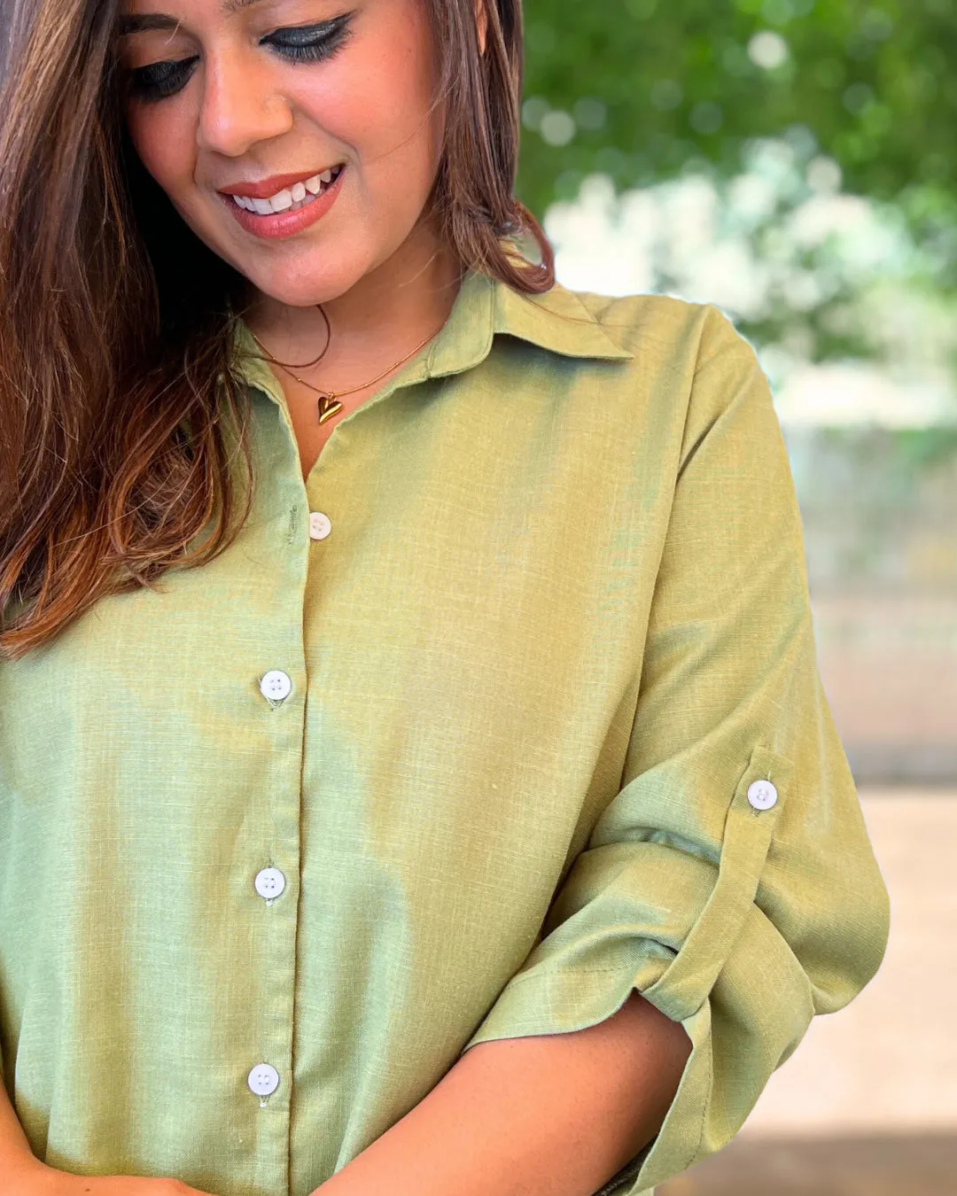 Pistachio Green Solid Aline Cotton Slub Shirt